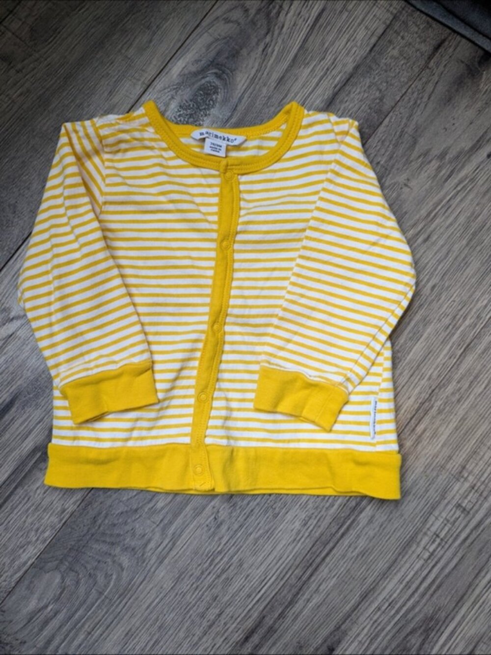 Marimekko Yellow White Striped Snap Front Cotton Cardigan Size 9 Months